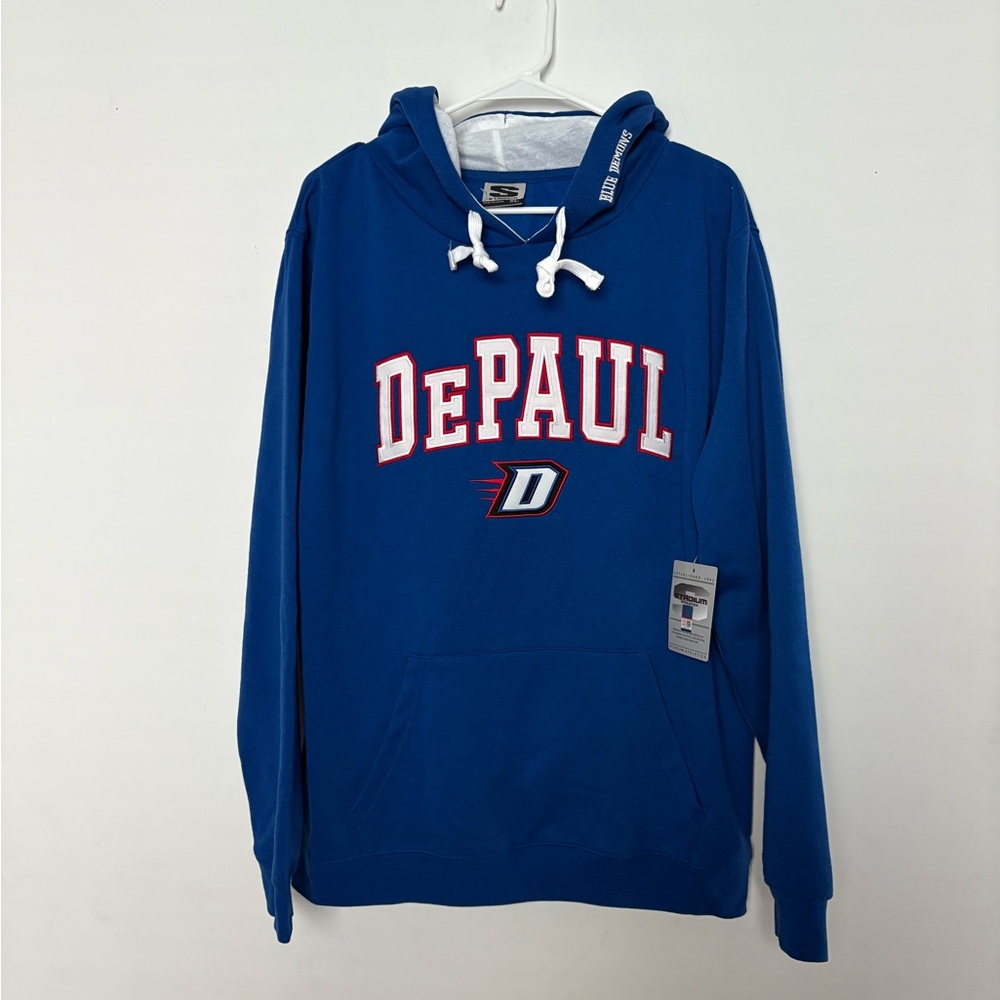 NWT Men’s Colosseum De Paul Blue Demons Blue Fleece Pullover Hoodie XL
